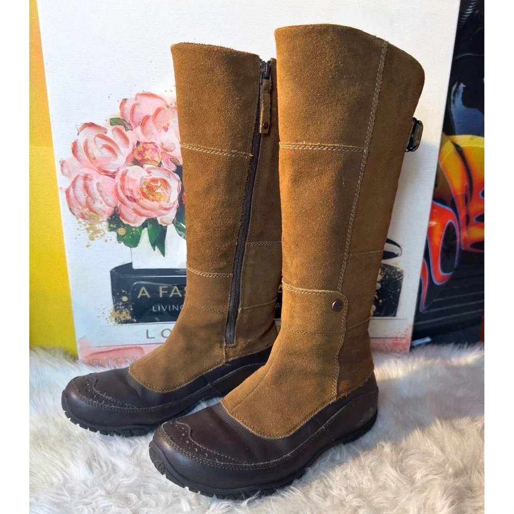 The North Face Janey II Waterproof Suede Tall Boots Brown Leather Equestrian 7.5